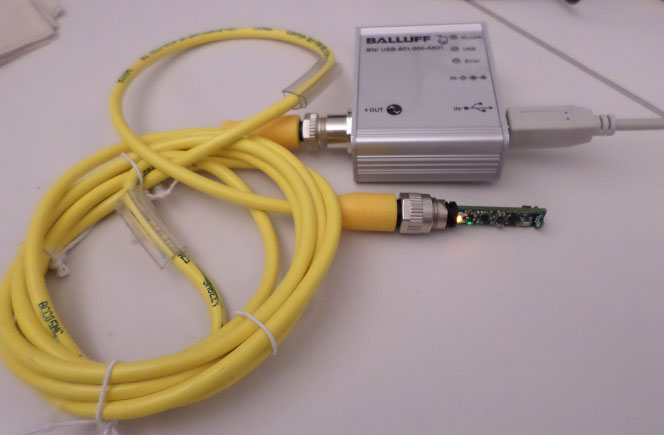 Figure 2. The MAXREFDES27 reference design connected to a Balluff USB IO-Link Master