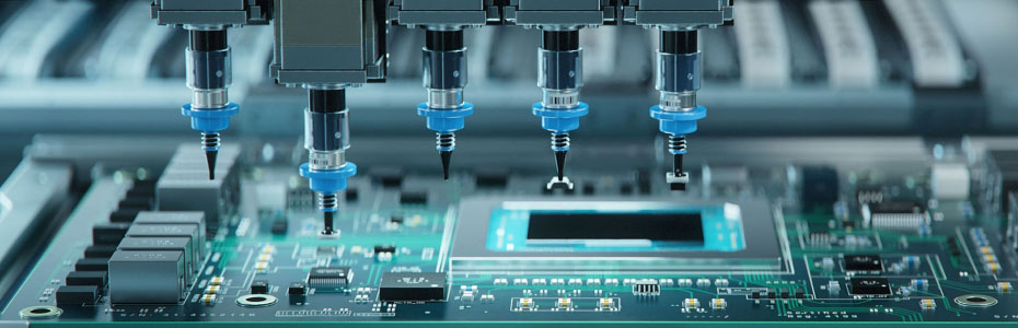 Pick-and-place manufacturing on a printed circuit board.