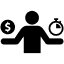icon of a person balancing money and a clock representing time 