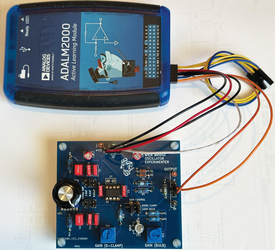 Figure 8. Assembled Wien bridge oscillator experimenter board.