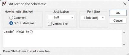 Figure 2. Adding a .model directive to the schematic.