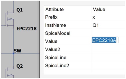 Figure 4. Press control and right-click the standard NMOS device to open the attribute table to use the inserted subcircuit model text.