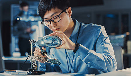 Engineering student working on a project