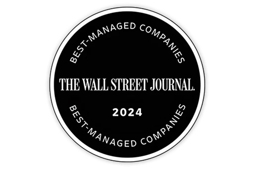Black and white circular badge reading “The Wall Street Journal Best Managed Companies 2024."