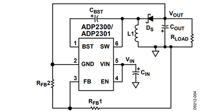 Figure 4. Inverting Buck Boost Topology As Implemented with the ADP230x 