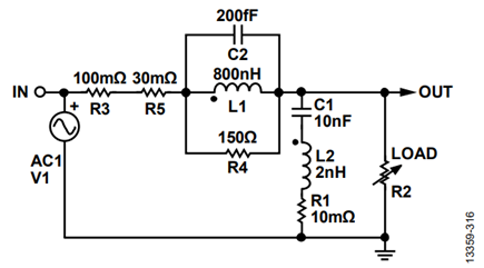Figure 22. Circuit simulation model of 10 ω load vs. 1 Mω load