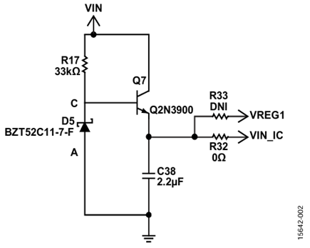 Figure 2. Input voltage for VDD1 with low to medium dissipation; VREG1 is  powered by auxiliary winding (not shown).