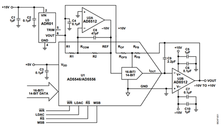 Figure 1. Bipolar Four-Quadrant Multiplying Mode with ±10 V Output. (Simplified Schematic) 