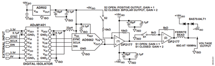 Figure 1. 16-Bit isolated industrial control voltage output module (simplified schematic) 