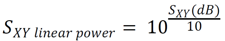 Equation 2. Conversion of dB power S-parameters to linear power.