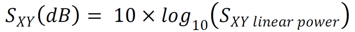 Equation 3. Conversion of linear power S-parameters to dB power.