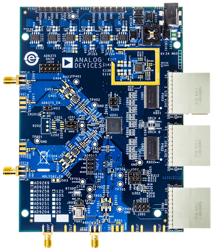 Dual 10-16 bit 20-125MSPS ADC Evaluation Board - Top View