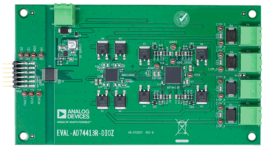 EVAL-AD74413R-DIOZ Evaluation Board - Top View