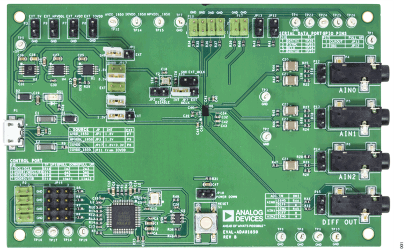 EVAL-ADAU1850EBZ Evaluation Board - Top View