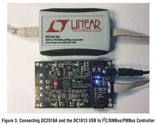 Figure 3. Connecting DC2518A and the DC1613 USB to IZC/SMBus/PMBus Controller