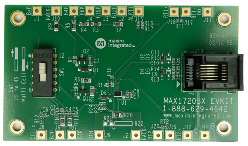 MAX17205GEVKIT, MAX17205XEVKIT, MAX17215GEVKIT, MAX17215XEVKIT: Board Photo
