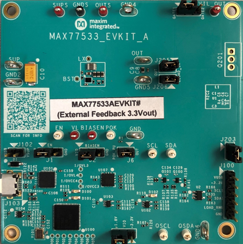 MAX77533AEVKIT, MAX77533B12EVKIT, MAX77533B18EVKIT, MAX77533B33EVKIT: Board Photo