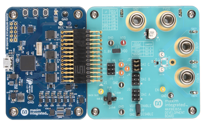 MAX98365AEVSYS, MAX98365BEVSYS, MAX98365CEVSYS, MAX98365DEVSYS: Board Photo