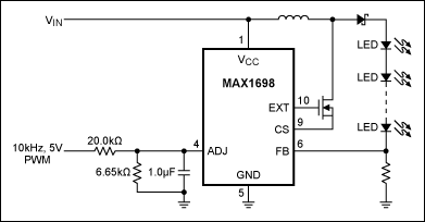 Figure 6. MAX1698-based LED regulator.
