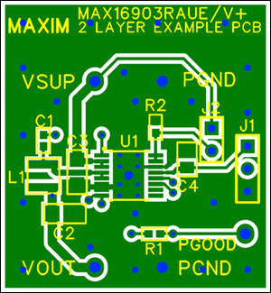 Figure 5. Example of a two-layer PCB layout using a TSSOP package—top layer.