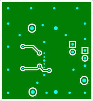 Figure 8. Example of a two-layer PCB layout using a TDFN package—bottom layer.