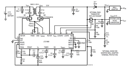 Figure 4. 4.1V/4.2V Selectable 1A Li-Ion Battery Charger and 3.3V DC/DC Converter
