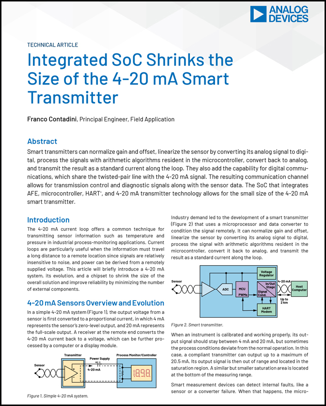 integrated soc shrinks the size of the 4 20 ma smart transmitter