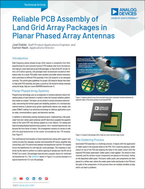 Reliable PCB Assembly of Land Grid Array Packages in Planar Phased Array Antennas Cover