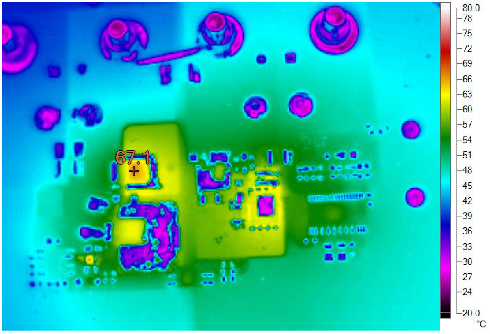 Thermal Image at 24Vin, 48V/2A output, without forced air (bottom side)