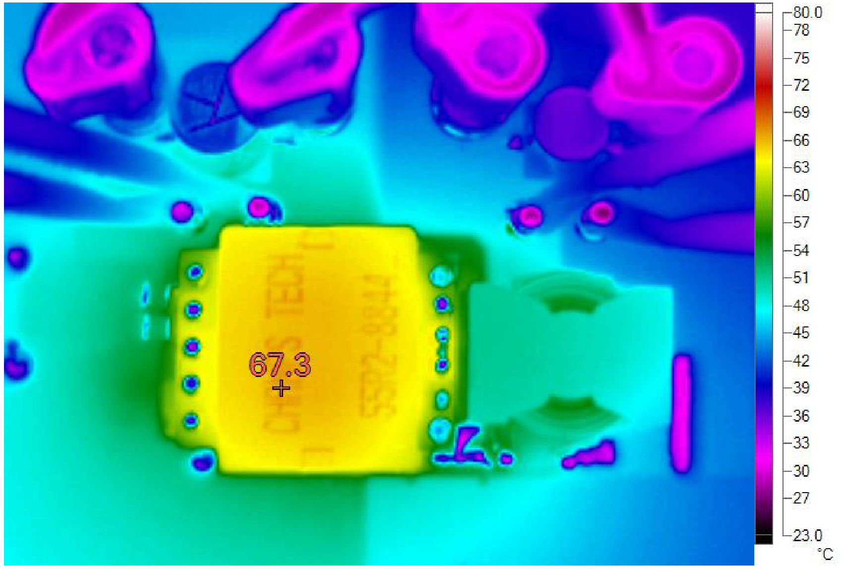 Thermal Image at 24Vin, 48V/2A output, without forced air (top side)