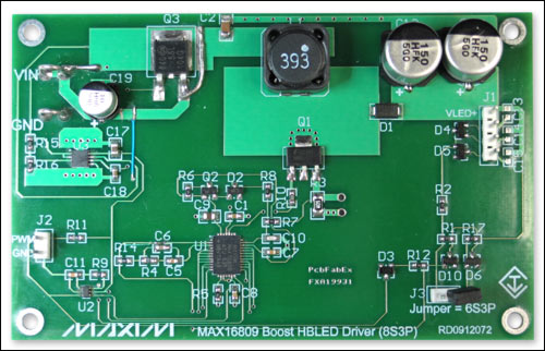Figure 1. The driver board features the MAX16809