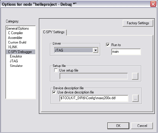 Figure 6. Debugger options for working with the MAXQ2000.