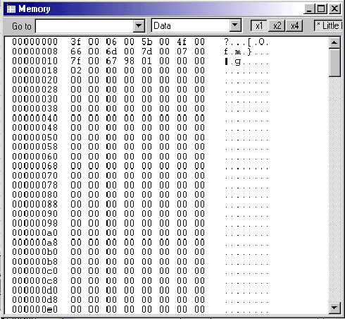 Figure 13. Memory contents display in the IAR Embedded Workbench.