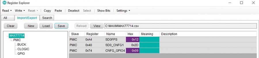Figure 8. GUI used to export register values.