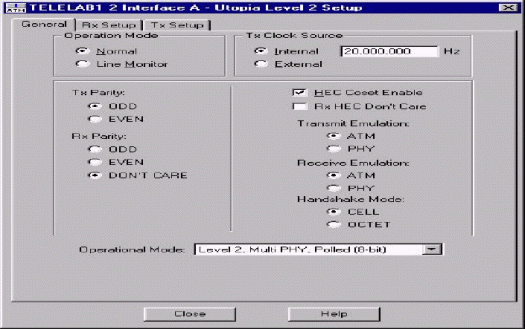 Figure 3. Adtech AX/4000 software interface for UTOPIA II setup on general mode.