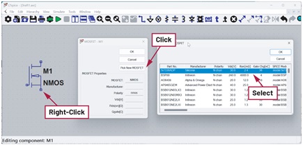 Figure 1. Using the NMOS model in the LTspice component library.
