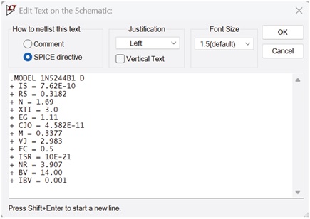 Figure 2. Adding a .MODEL directive directly to a schematic.