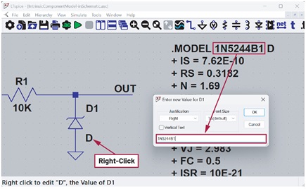 Figure 3. Setting the component symbol value to point to the .MODEL name.