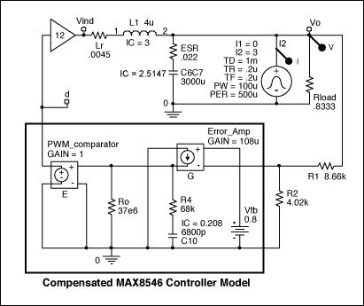 Figure 4. PSPICE schematic for MAX8546 time domain analysis.