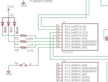 Figure 3. LED and pushbutton schematic. Figure 3. LED and pushbutton schematic.