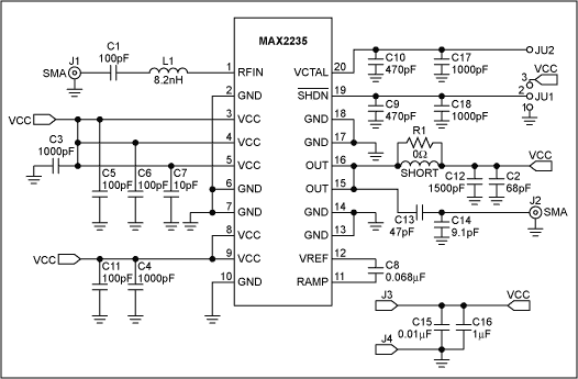 Figure 6. Schematic for the MAX2235 PA for GSM and 900MHz.