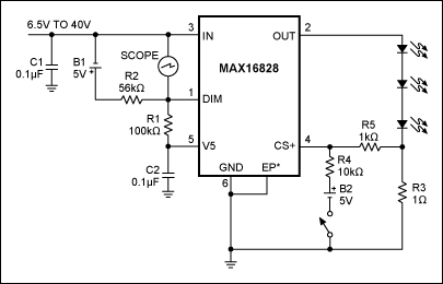 Figure 7. The test setup shown lets you measure transient die temperatures using an on-chip ESD diode. *EP indicates an exposed pad.