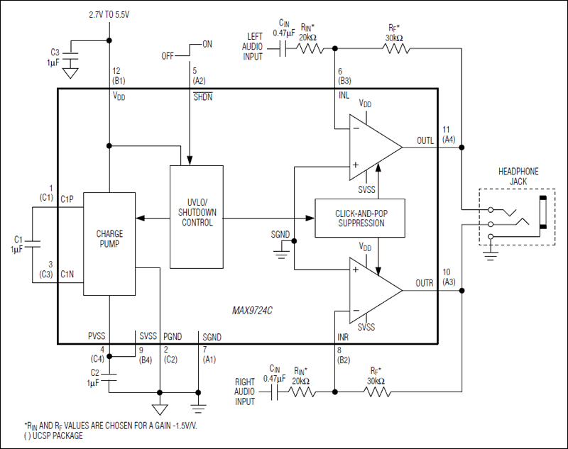 MAX9724C, MAX9724D: Functional Diagram/Typical Operating Circuit