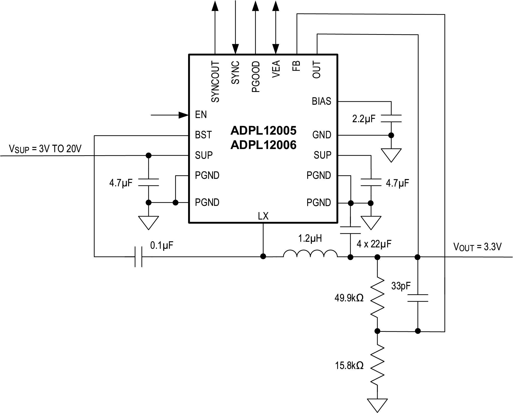 ADPl12005-ADPL12006 Typical Application Circuit Single Phase Operation