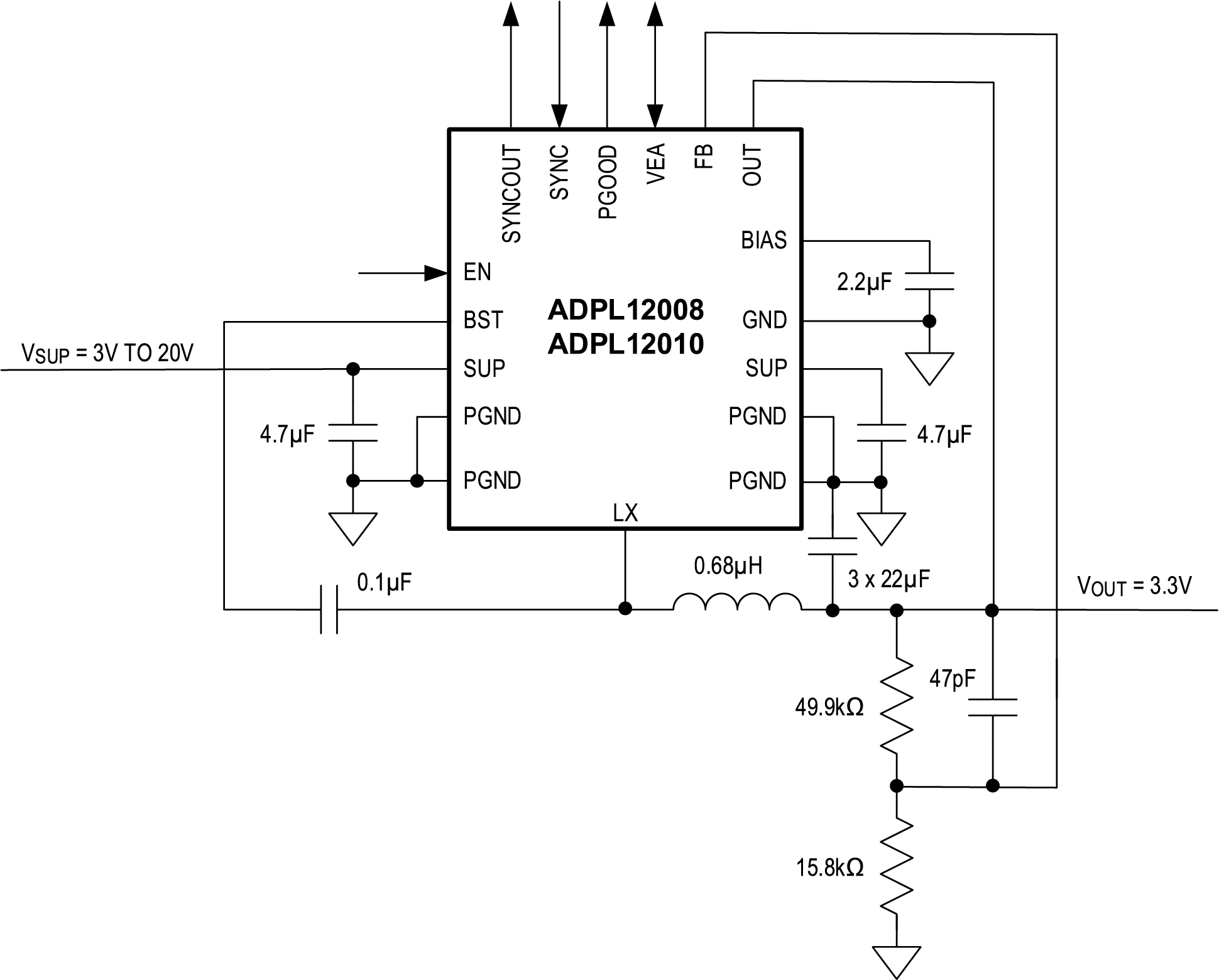 ADPL12008 ADPL12010 Typical Application Circuit Single Phase Operation