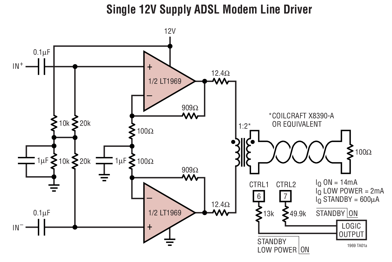 Single 12V Supply ADSL Modem Line Driver