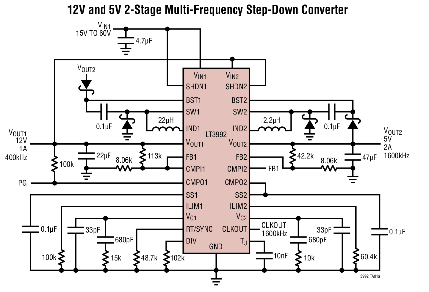 12V and 5V 2-Stage Multi-Frequency Step-Down Converter
