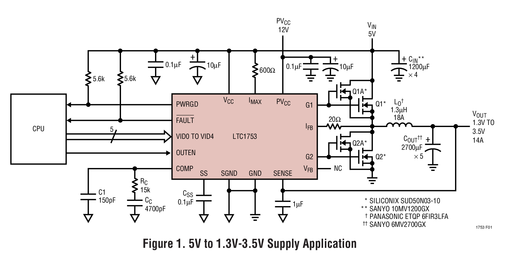 Figure 1. 5V to 1.3V-3.5V Supply Application