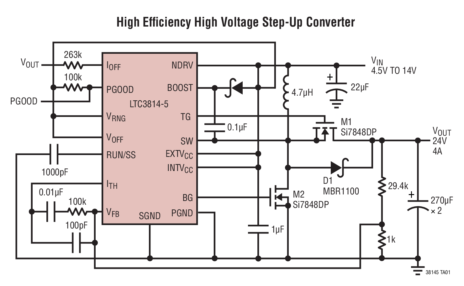 High Efﬁciency High Voltage Step-Up Converter