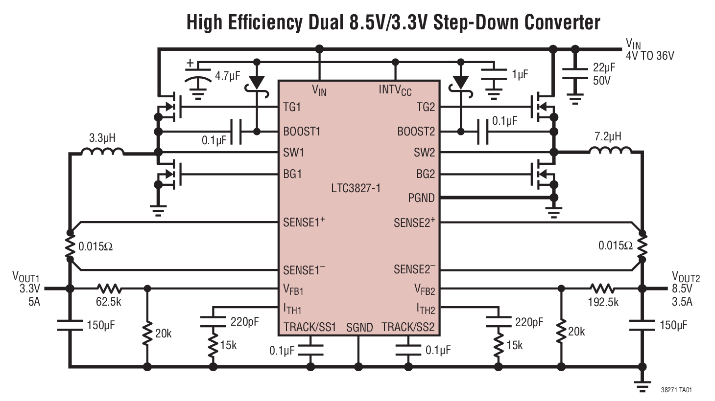 High Efﬁciency Dual 8.5V/3.3V Step-Down Converter